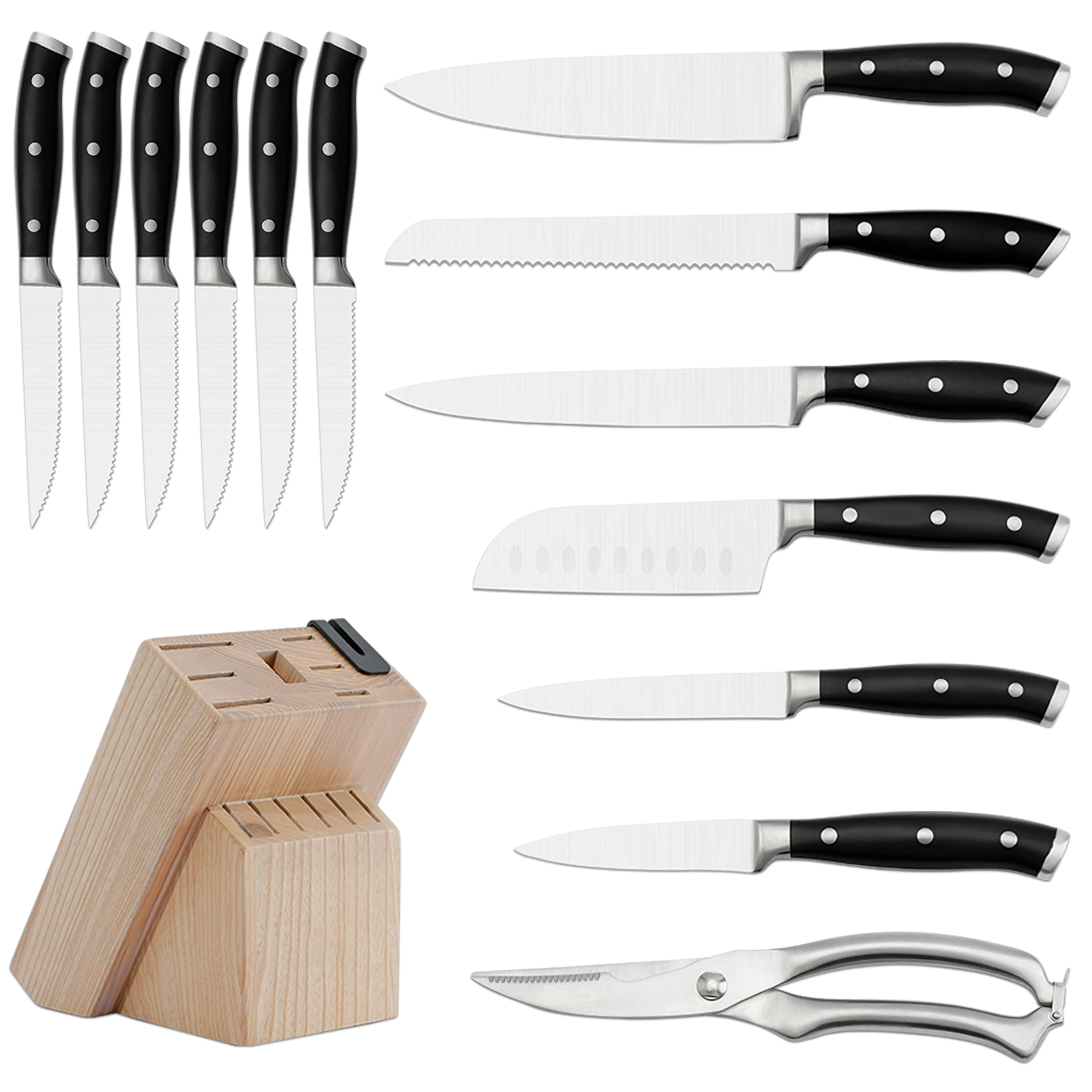 Набор японских кухонных ножей из высокоуглеродистой нержавеющей стали с деревянным блоком