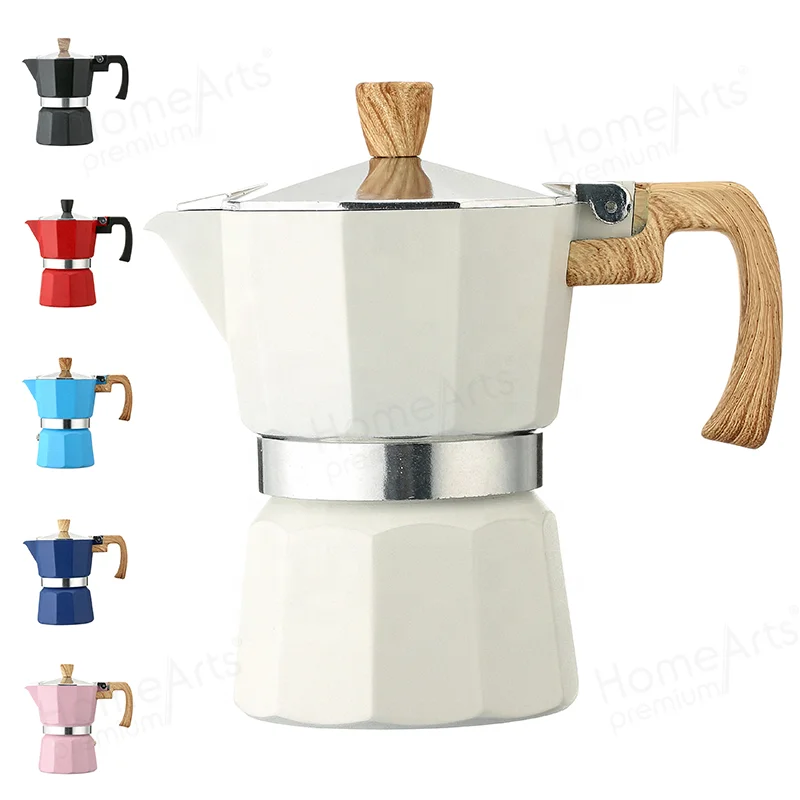 Factory price italian manual stock 3/6 cups aluminum white mocha coffee maker odm moka pot