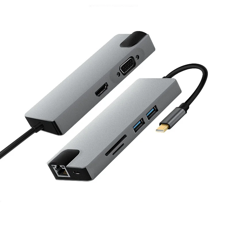  Умный алюминиевый 8 в 1 3 USB C type концентратор для RJ45 Gigabit Ethernet PD зарядка + VGA 2 * 0 SD/TF