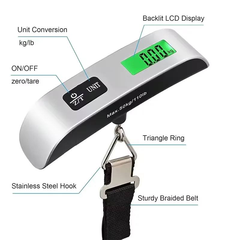 T Square Series ABS Plastic Electronic Portable 50kg LCD Screen 50kg Luggage scale with Belt for Suitcase