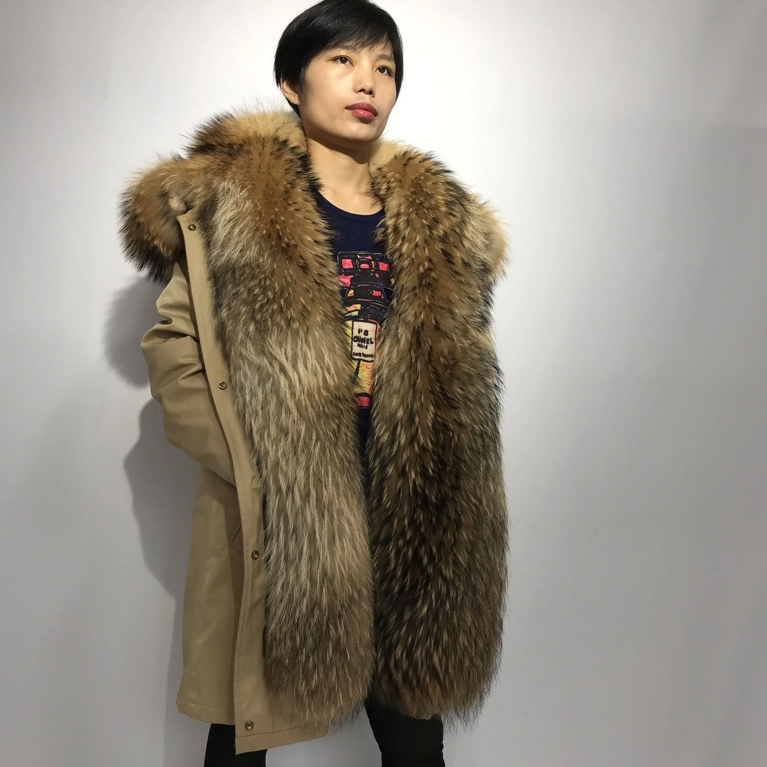 Womens Hooded Real Fur Lined Warm Coats Parkas Anoraks Outwear Winter Long Jackets