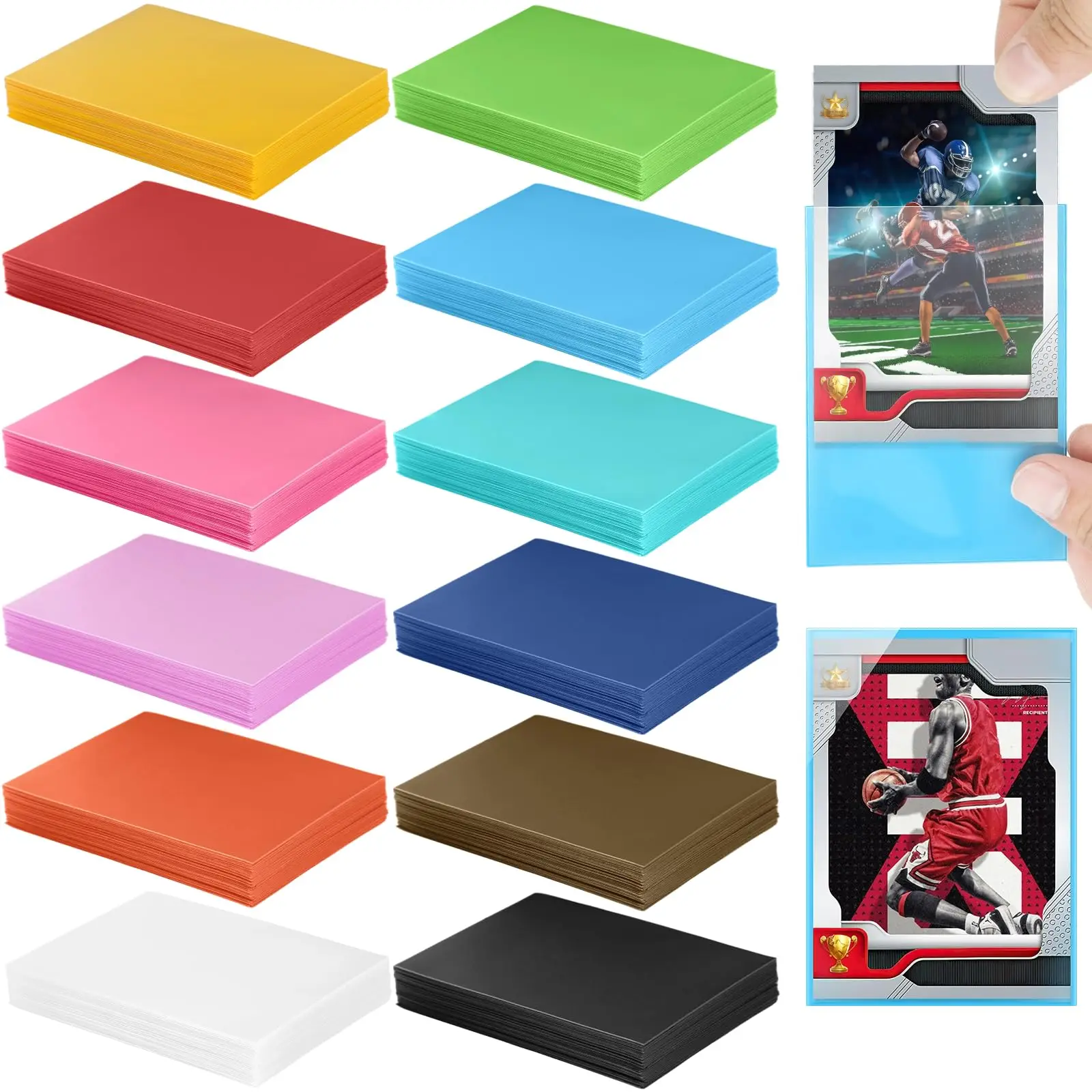 100 pcs Plastic Card Sleeves, Clear Card Holders with 12 Colors, Trading Card Holder, Standard Card Sleeve,