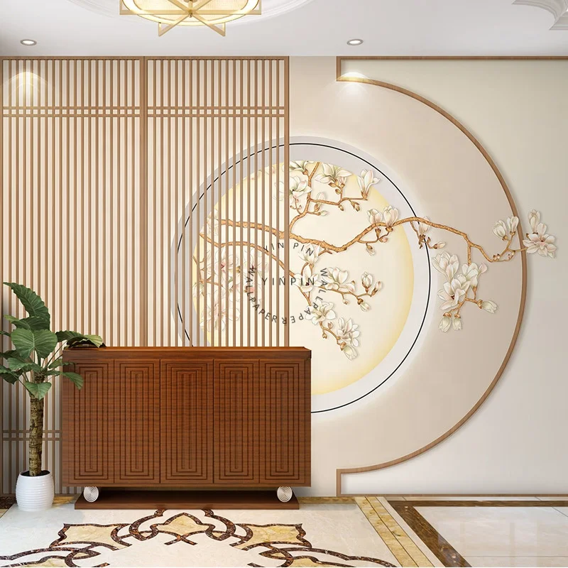 Chinese classical screen health yoga studio wallpaper Guzheng classroom tea room beauty salon ancient style mural