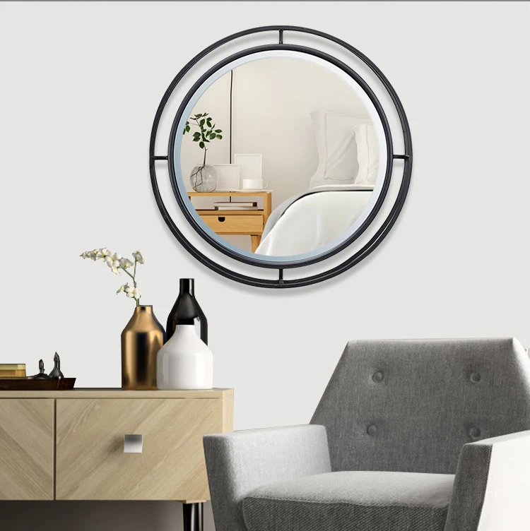 IVYDECO Modern Black Frame circle mirror Metal Wall Mounting Mirror Living Room