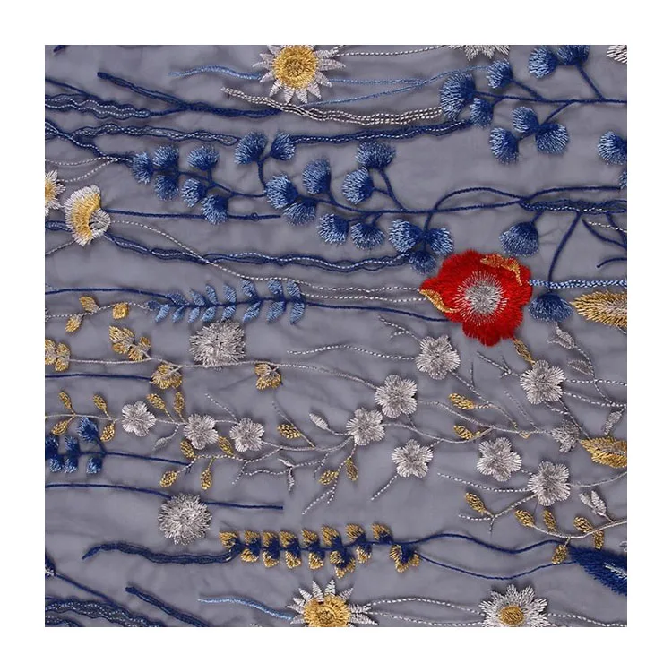 HA-14731B Scallop Lace Net Floral Embroidered Tulle Fabric Mesh Fabric Embroidery Yarn Decorated Fashion OEM Accept