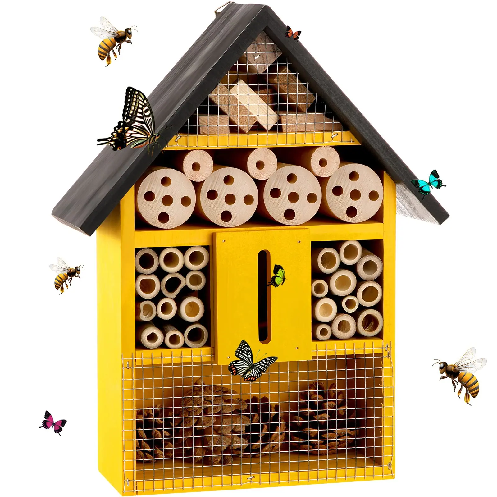 Sustainable Outdoor Ladybug & Butterfly House Wooden Bee Insect Hotel Eco-Friendly Cage Design