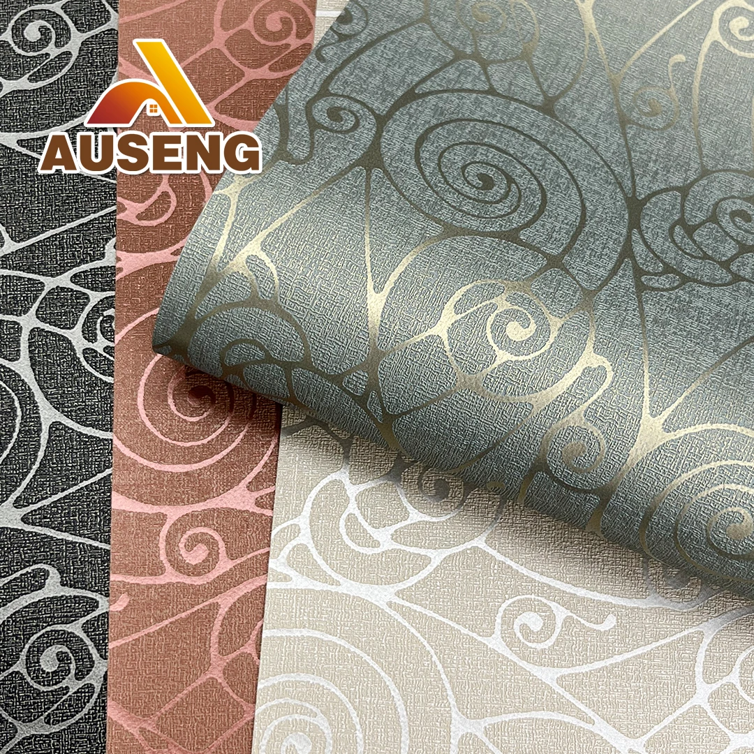 New Design Hot Sale Hotel Wallpapers Room Fabric Backed Fireproof Luxury Wall Paper Rolls PVC Vinyl Textured Wallcovering