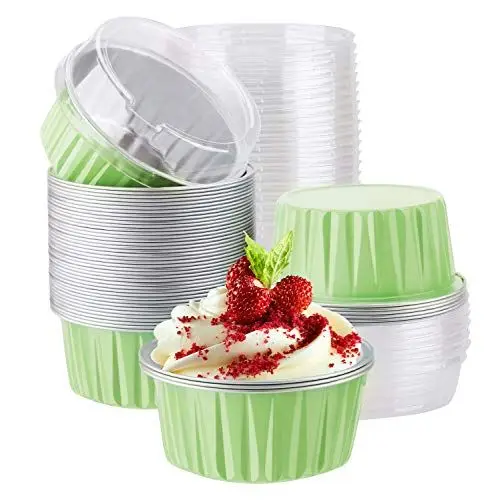 strong disposable aluminum foil cupcake muffin pudding caramel baking cup colored tray mold container with lid