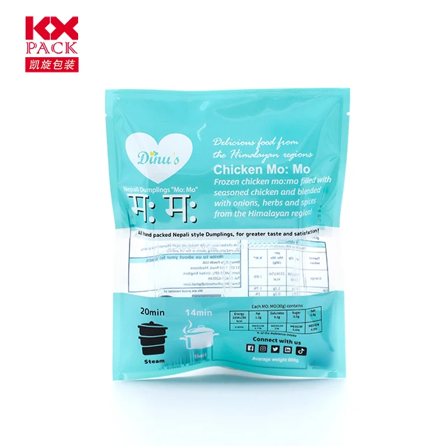 Custom Printed Food Packaging Bag 3 Side Sealing Bag Frozen Food Bag Dumpling Packaging For Momo
