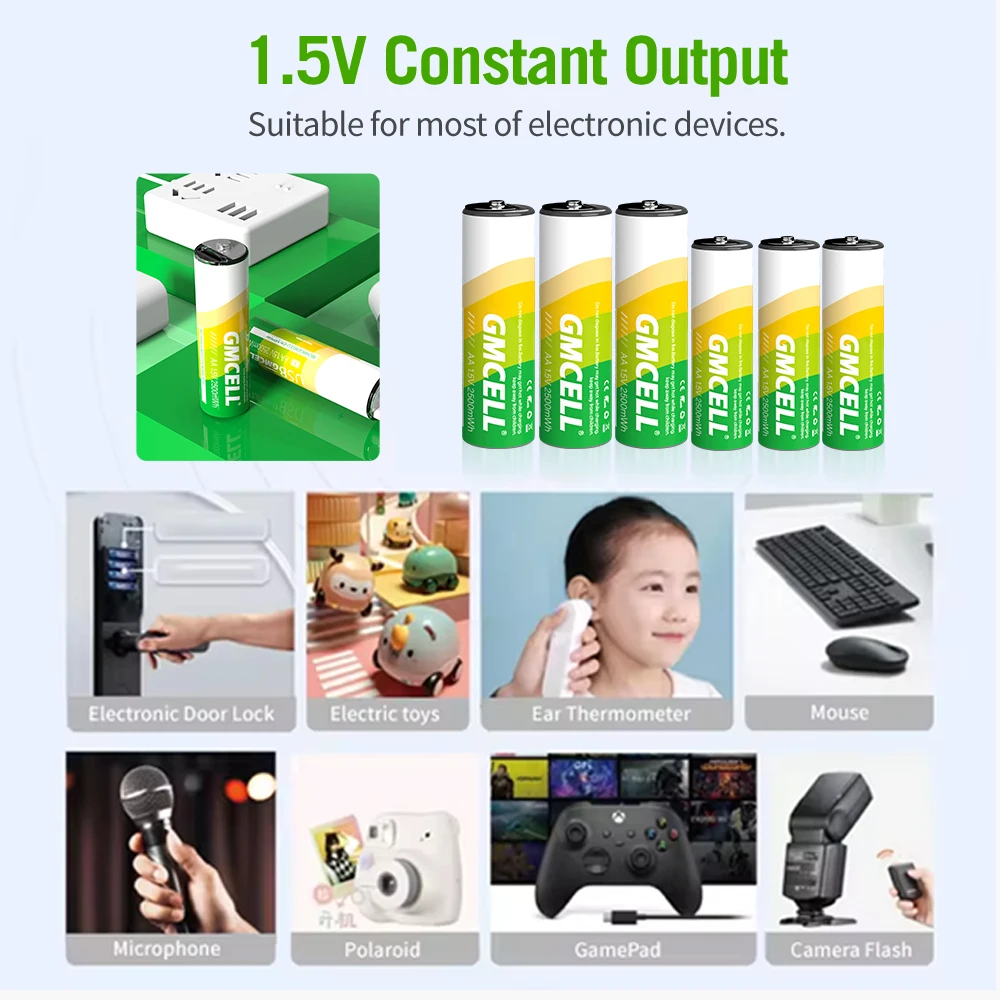 Высокое качество AA аккумуляторные батареи 1.5V USB литий 2200mAh Обеспечить OEM ODM
