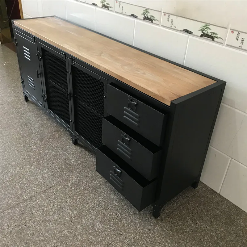 Industrial wind iron art kitchen dining side cabinet multi-functional storage wine cabinet cupboard counter for dining table