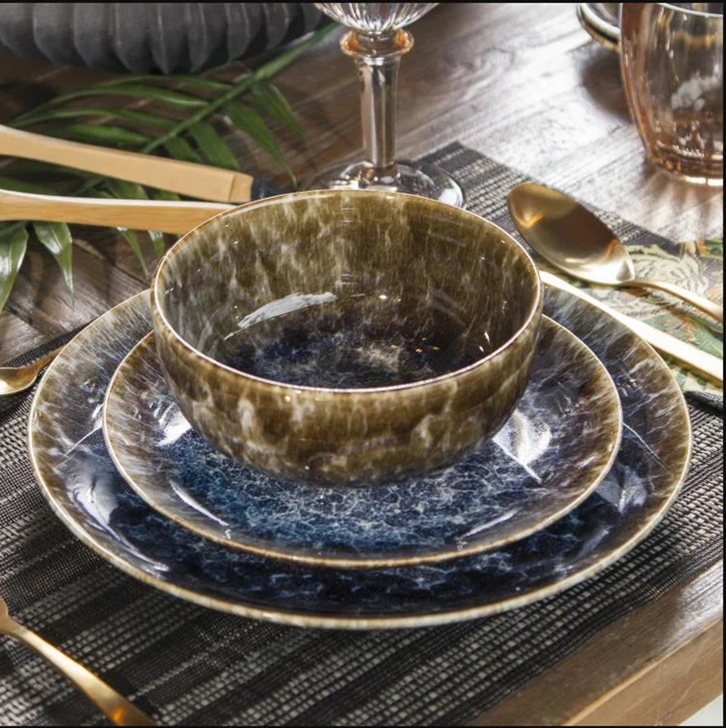 2023 new design transmutation glaze print plate  leopard design dinnerware china ceramic porcelain bowl made in china
