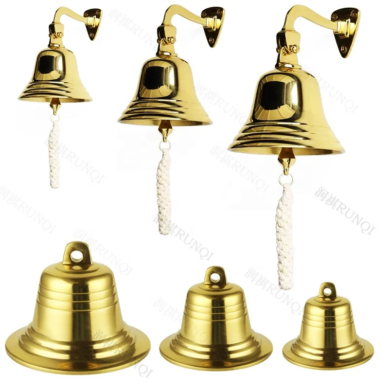 Brass maritime bell for domestic kitchens or churches and hanging handle for indoor and outdoor use door bell