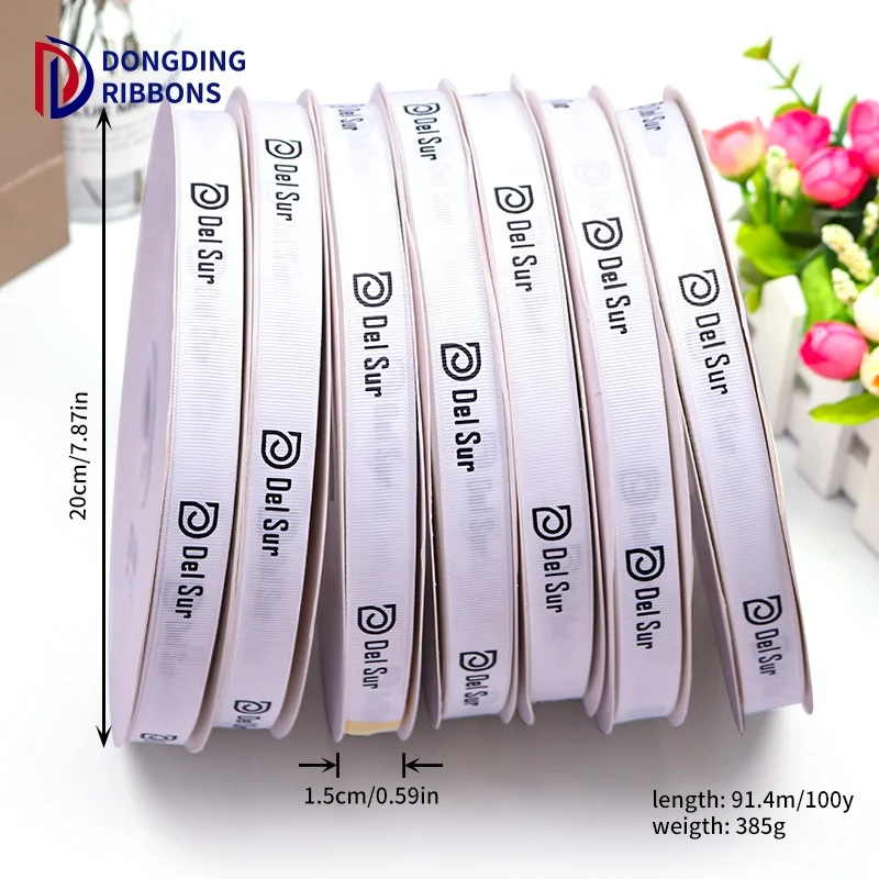 Wholesale Custom 5/8 inch Black Grosgrain Polyester Ribbon Print Brand Logo Silk Roll Satin Ribbon For Gifts