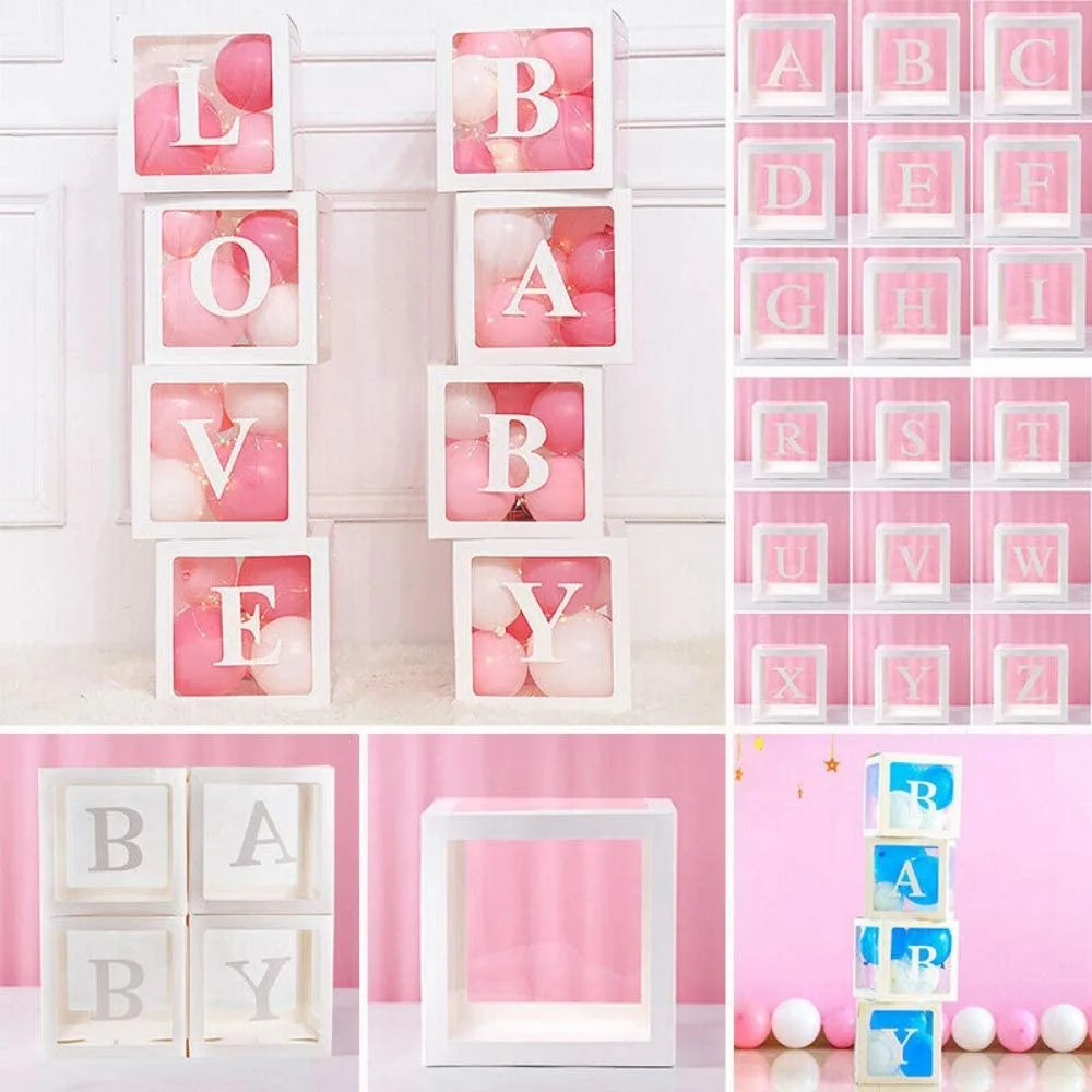 Wholesale Displaying CustomLetter A~Z Paper Transparent Blocks Balloon Boxes Set Birthday Wedding Baby Shower
