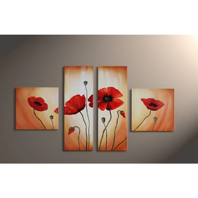 4pcs panel Modern Home Living Room Decoration Acrylic Paint Wall Art flower oil painting PL-24