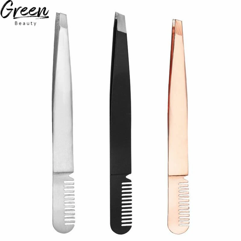 Slanted tip type eyebrow tweezers stainless steel eyebrow plucking mini comb eyebrow tweezers