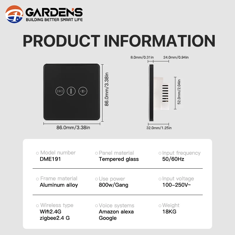 Garden Factory Price EU Glass Panel Tuya Smart Life Curtain Switch Touch Remote Control Interruptor Intelligent