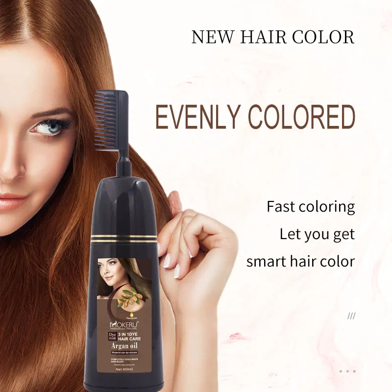 MOKERU OEM Hair Dye Shampoo Low Ammonia Natural Herbal Thailand Color Dark Brown Black Coloring Permanent Comb Hair Dye Shampoo