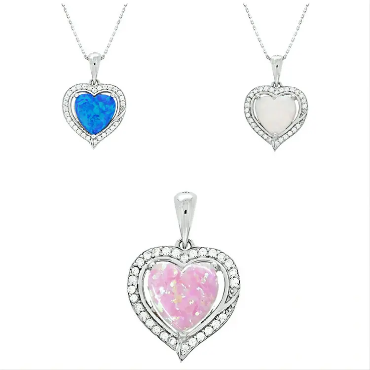 High Quality Fine Jewelry 925 silver  Connector Shape Genuine White Opal Heart Pendant