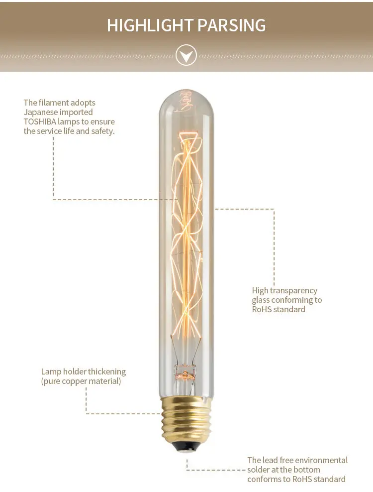 Custom Factory Price Decorative Vintage 1800k 2200k E27 E26 T30 T9 T10 25w 40w 60w Lamp Amber Glass Edison Light Bulb