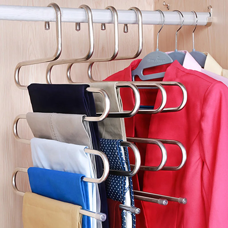 5 layers Stainless Steel Clothes Hangers S Shape Space Saving Storage Drying Racks Multi-functional Wardrobe  Magic Hanger