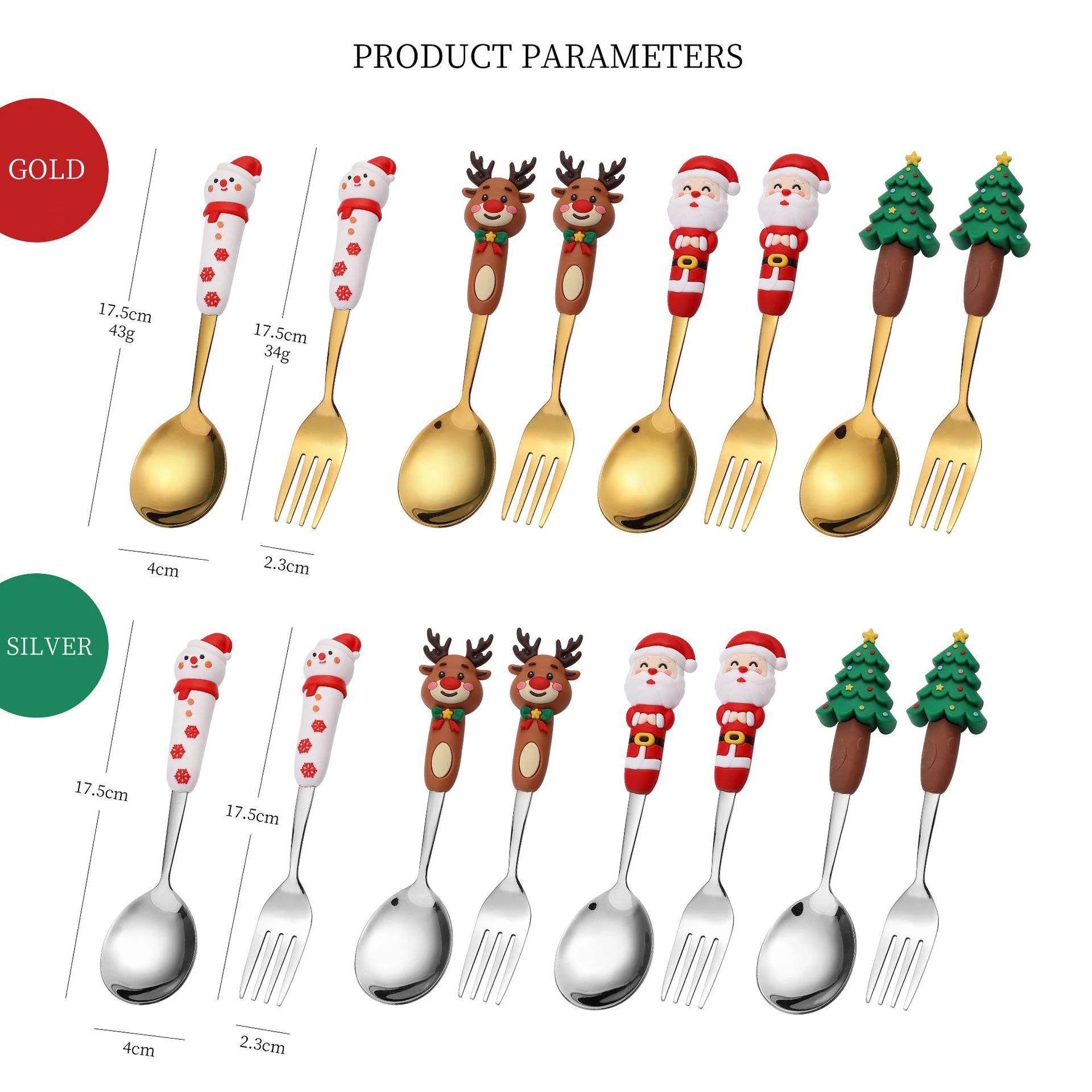 Cute Santa Christmas Tree Souvenir Spoon Christmas Tableware Spoon Stainless Steel Christmas Spoon and Fork Set with Gift Box