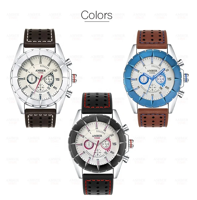 Mens Watches Brand Leather Three Eye Waterproof Sport Quartz Watch For Men Relogio Masculino