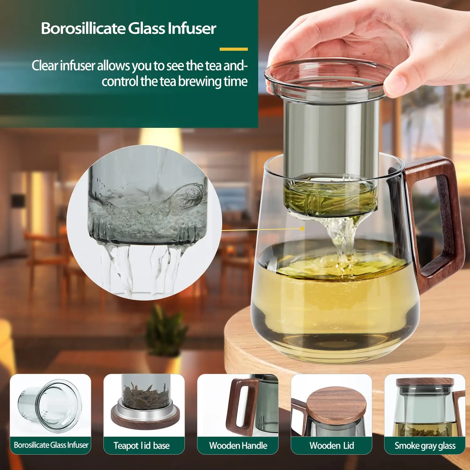 Factory Modern High Borosilicat Glass Tea Cup With Infuser And Lid
