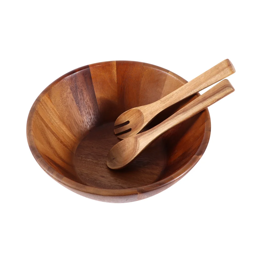 3pcs Acacia Wooden Salad Bowl Set - 12 Inches Hardwood Servers Set with Big Salad Bowls