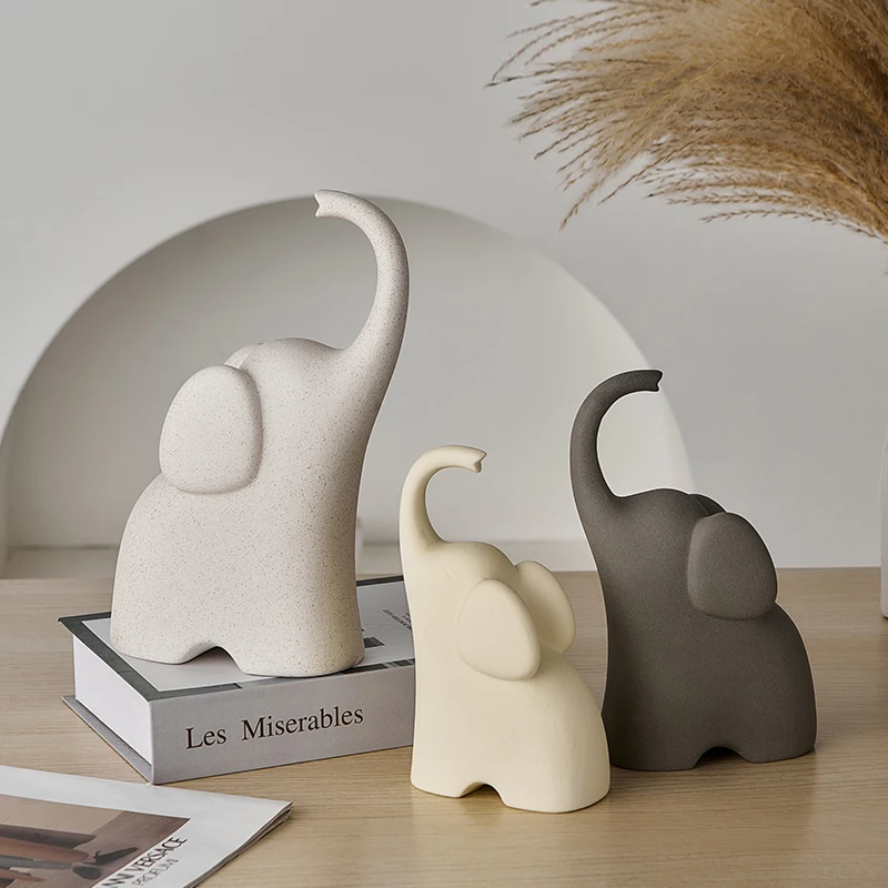 Simple Modern Home Accessories Cream Wind Elephant Ornament Family of Three
