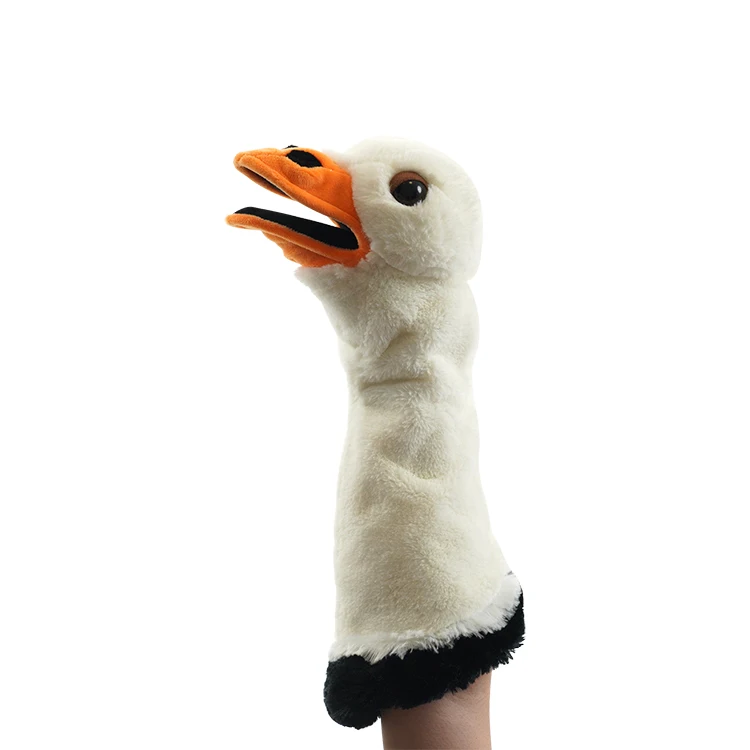 Can be custom embroidery craft white color plush toy ostrich hand puppet