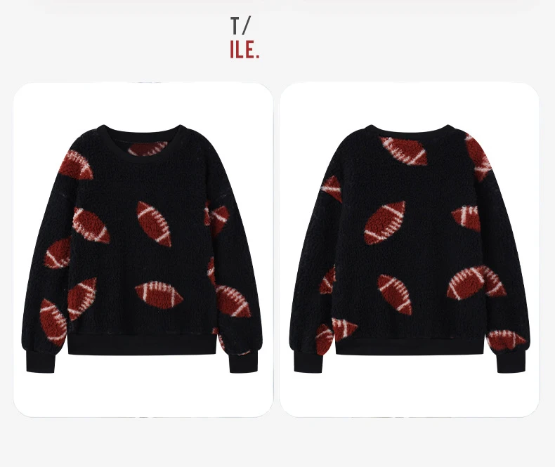 OEM ODM 360gsm winter clothes for women fleece fabric rugby print hoodies pullover fur casual sherpa fleece hoodie