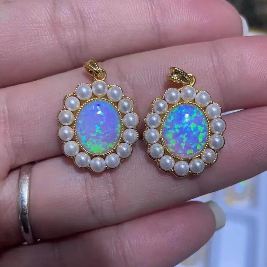 Luxury Fashion Au750 Pure 18K Gold Opal Stone Pearls Pendants Necklace Women Ladies Bridal Engagement Wedding Fine Jewelry