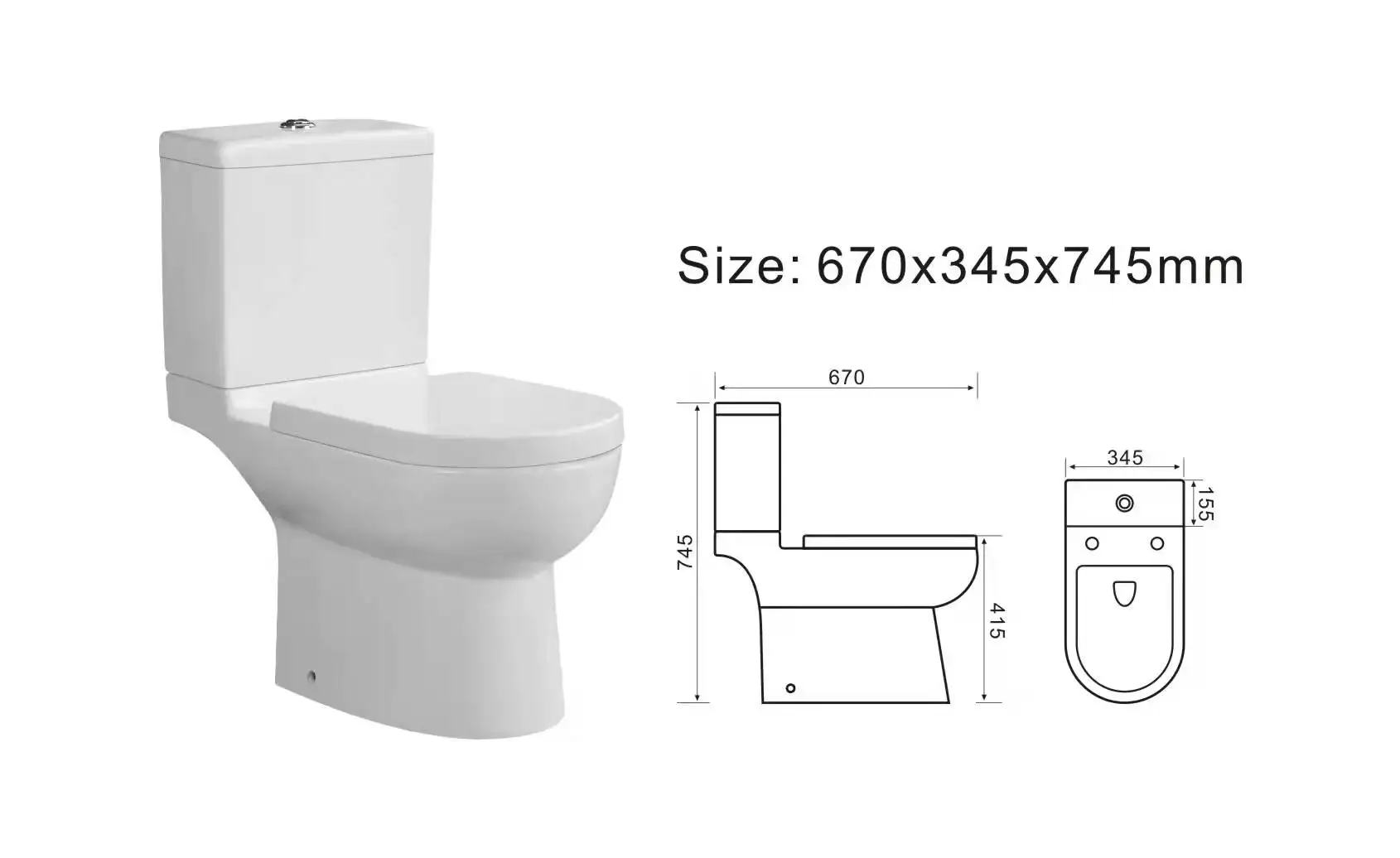 AIDI Classic bathroom  Porcelain Toilet P-trap WC Sanitary Ware Two Piece Toilet Washdown Flush Twyford