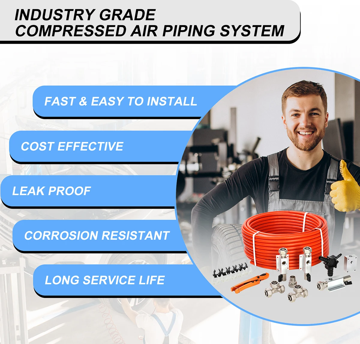 Air Compressor Accessories Kit Piping System1/2 inch x 100 feet HDPE-Aluminum Air Compressor Hose set