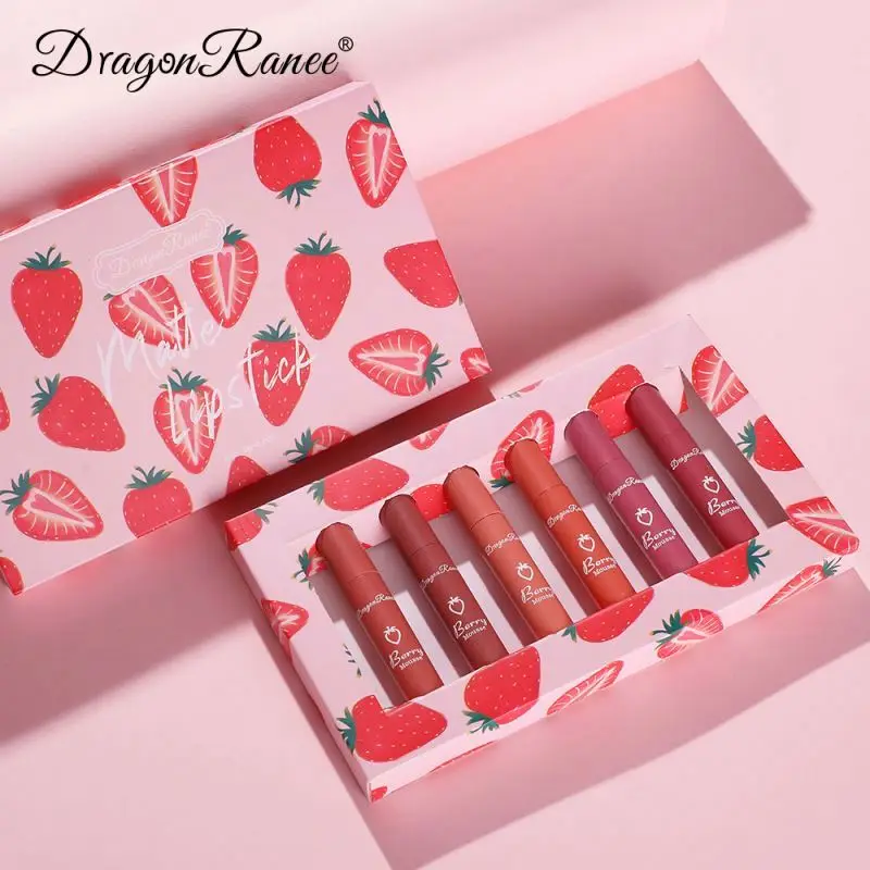 Discount strawberries 6pcs Liquid Velvet Matte Lipstick Waterproof Long Lasting Silky Gloss Red Sexy Lip Makeup