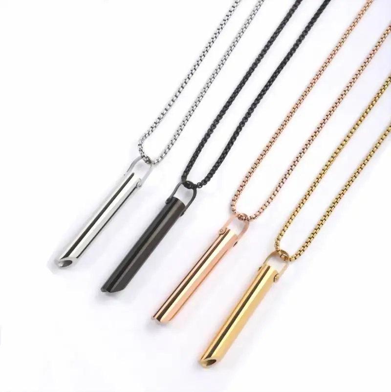 Customized Stainless Steel Breathe work Tool Calming Relief Meditation Stress Anxiety Relief Mindful Breathing Whistle Necklace