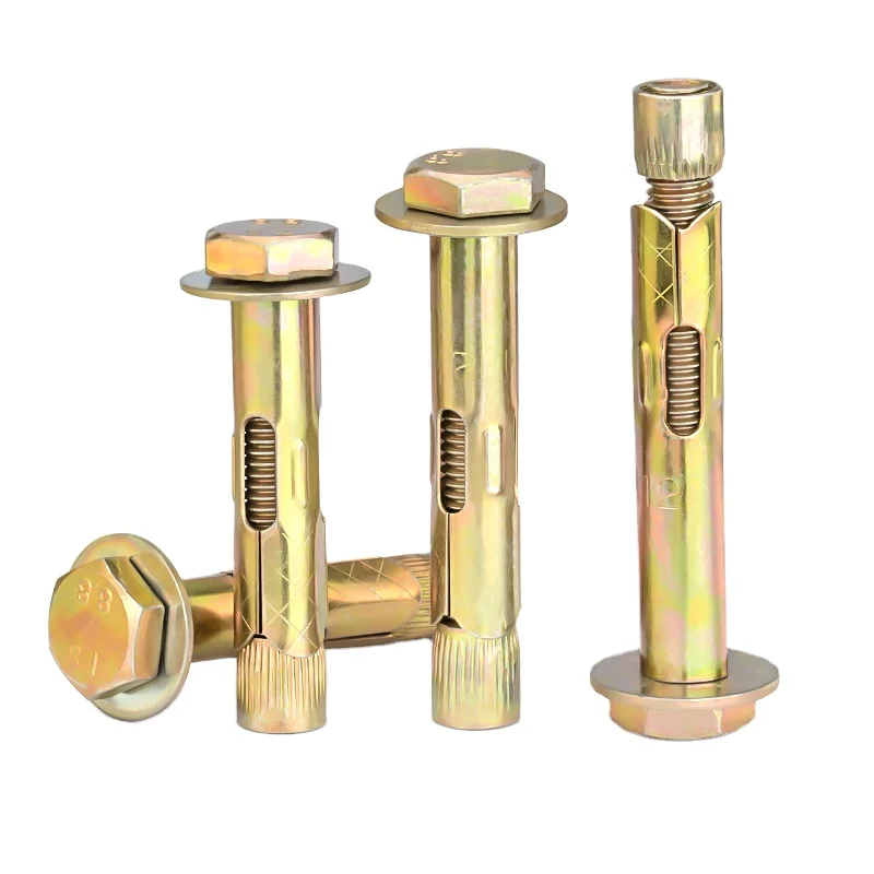 Hexagon Head Steel Concrete Anchors Brass Inner Expansion Bolt 100mm Length Customizable Sizes Plain Surface ISO Metric