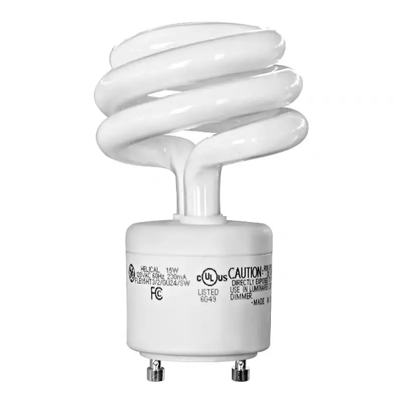 HoneyFly  Energy-Saving Lamp GU24 15W 120V 2700K Warm White Half Spiral Glass PC