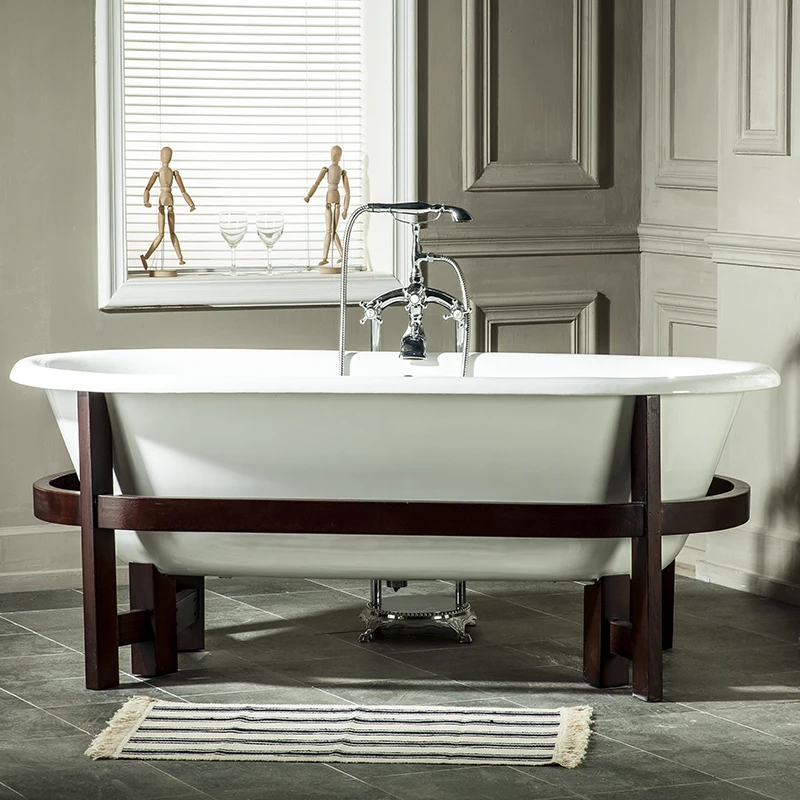 Wooden Pedestal Cast Iron Enameled Bath Tubs