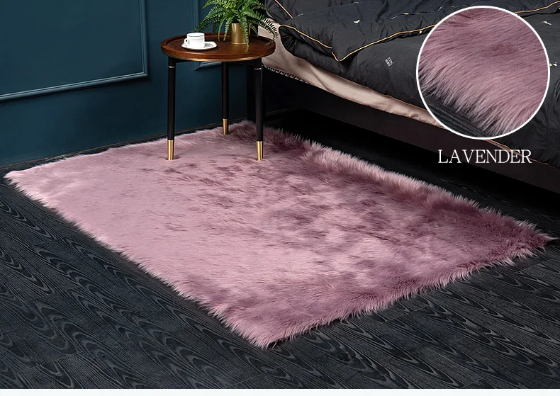 Bedroom Carpet Soft Fluffy Sheepskin Fur Area Rugs Living Room Bedroom Floor Mat White Pink Grey Warm Faux Fur Bedside Rug