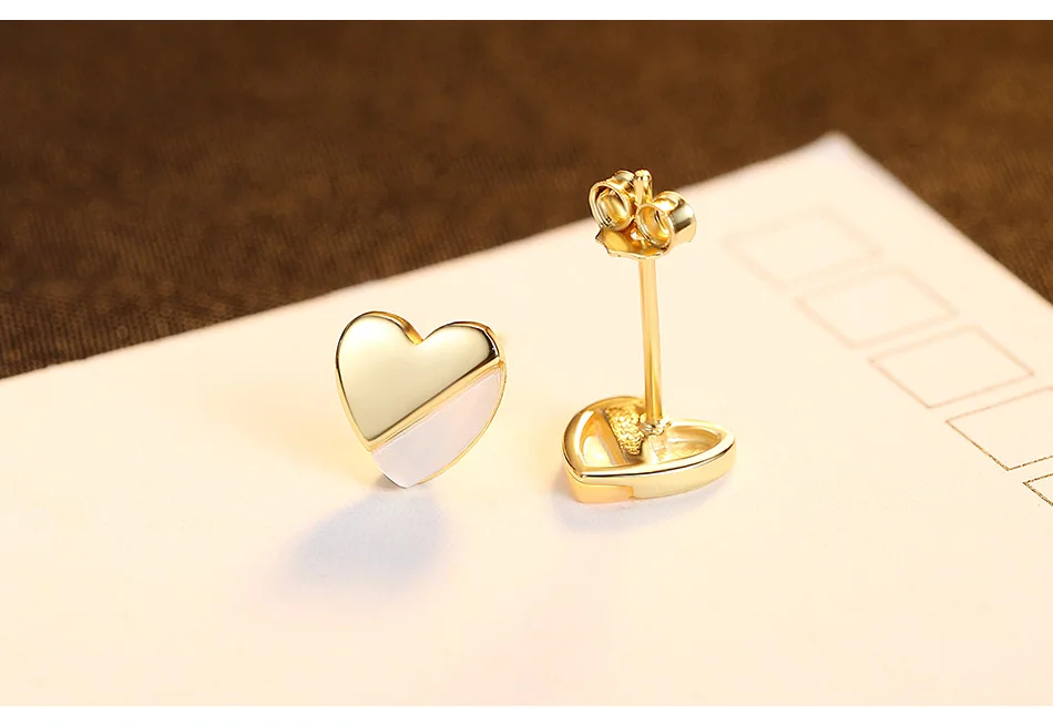 ACME Silver Simple Heart-Shaped Ear Accessories Mother-of-Pearl Gold Plated Stud Trendy Tiny Two Color Earrings for Women Party