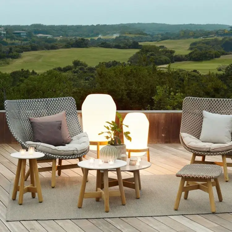 Fashion leisure outdoor rocking sofa chair new style garden chairs outdoor furniture with wooden legs balcony lounge chair