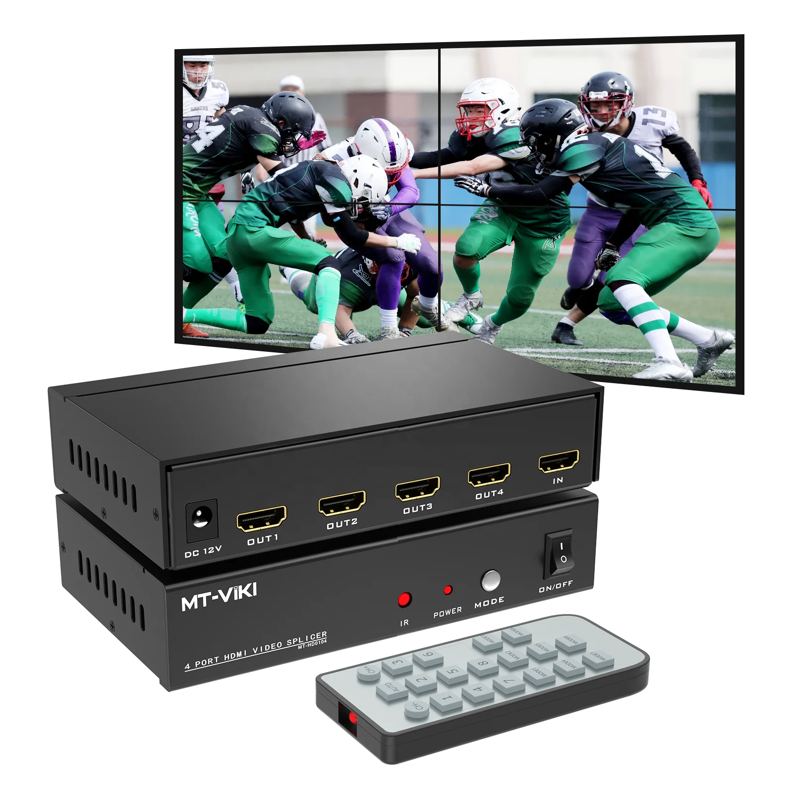 HDMI Video Wall Controller 2x2 4K 30Hz, MT-VIKI 4 port Multiviewer HDMI video wall splicer 1 in 4 out Video wall controller