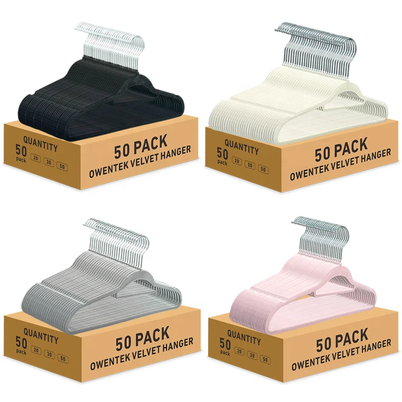 Perchas Terciopelo Slim Ultradelgada Antideslizante X 50 Premium Pack Color Natural velvet hanger with tie bar