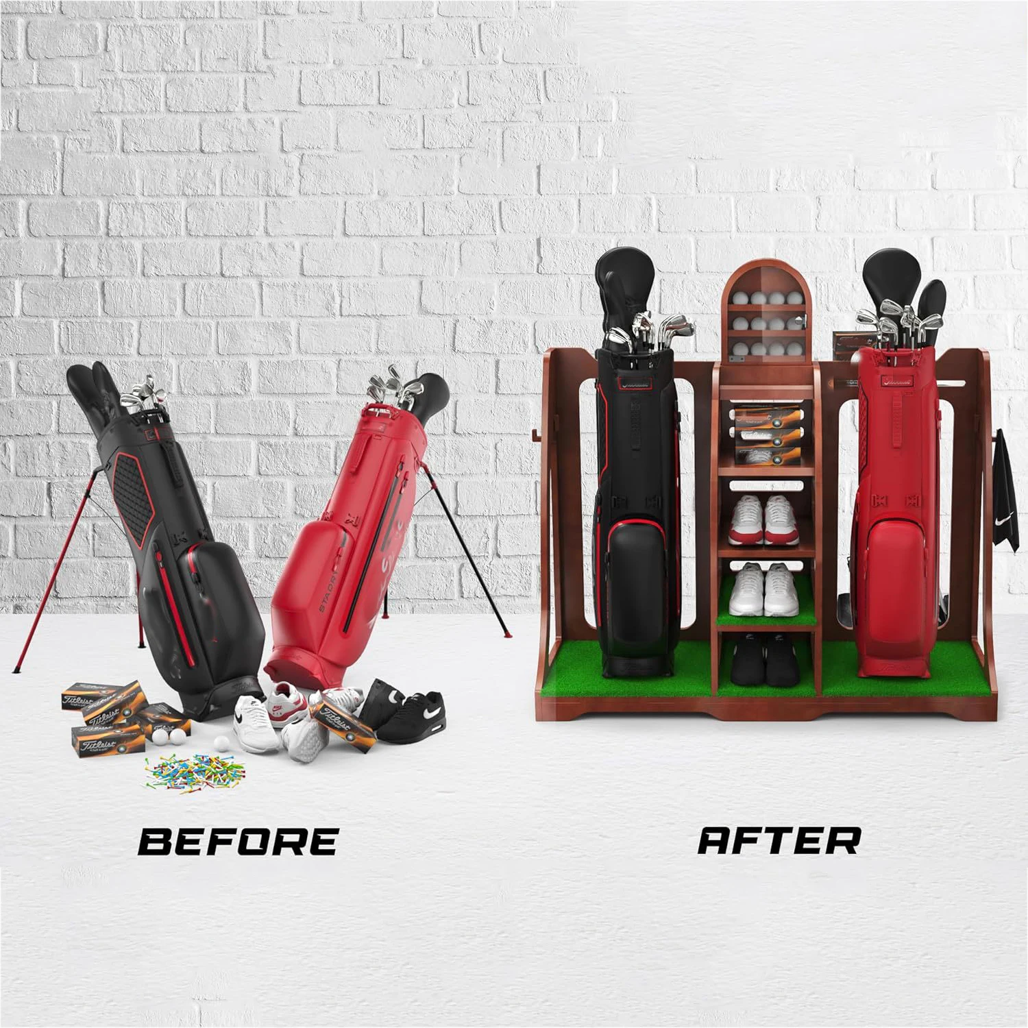 Wood Storage Golf Equipment Golf Bag Holder Rack
