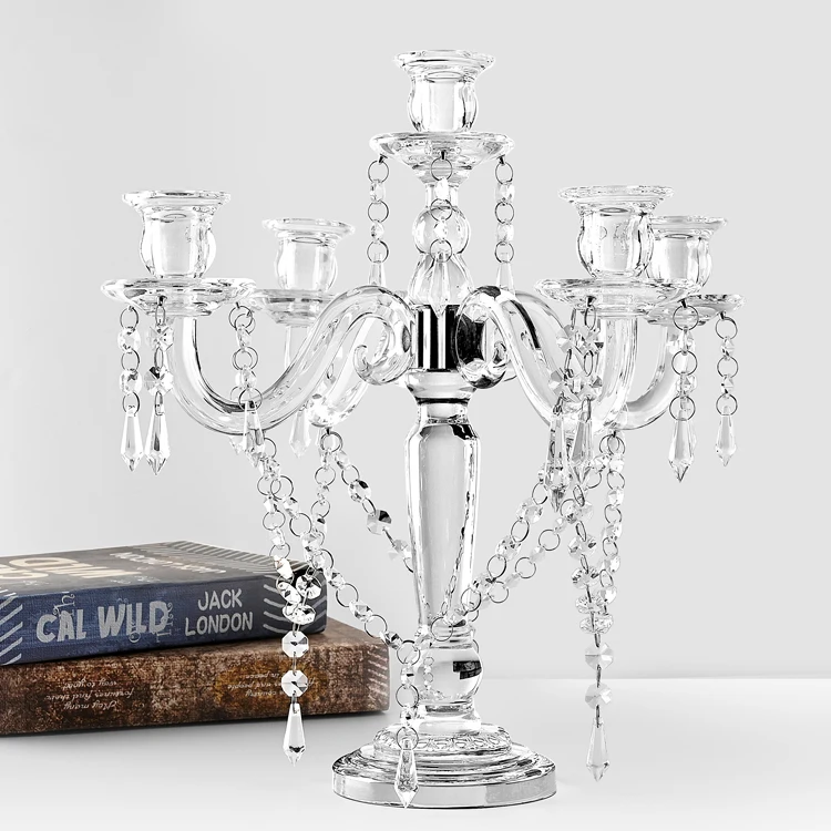 Shining  fashion  New Arrival Wedding Table Decoration Crystal Candlestick Crystal 5arms Candelabra