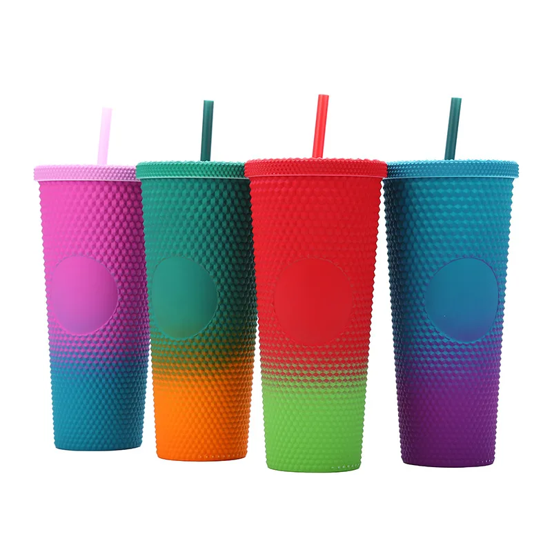 GXP Hot Selling 24oz Pink Custom Logo In Bulk Plastic Tumbler Cold Coffee Mug Tumblers Cups With Lids And Straws