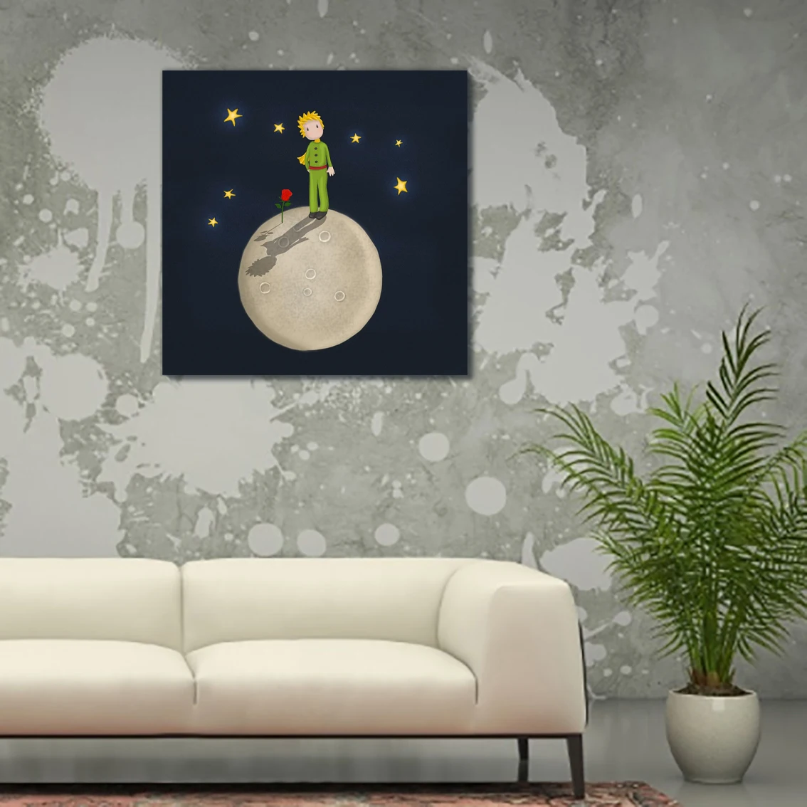 Hand Painted Le Petit Prince Anime Prints Oil Painting On Canvas For Living Room Wall Decor